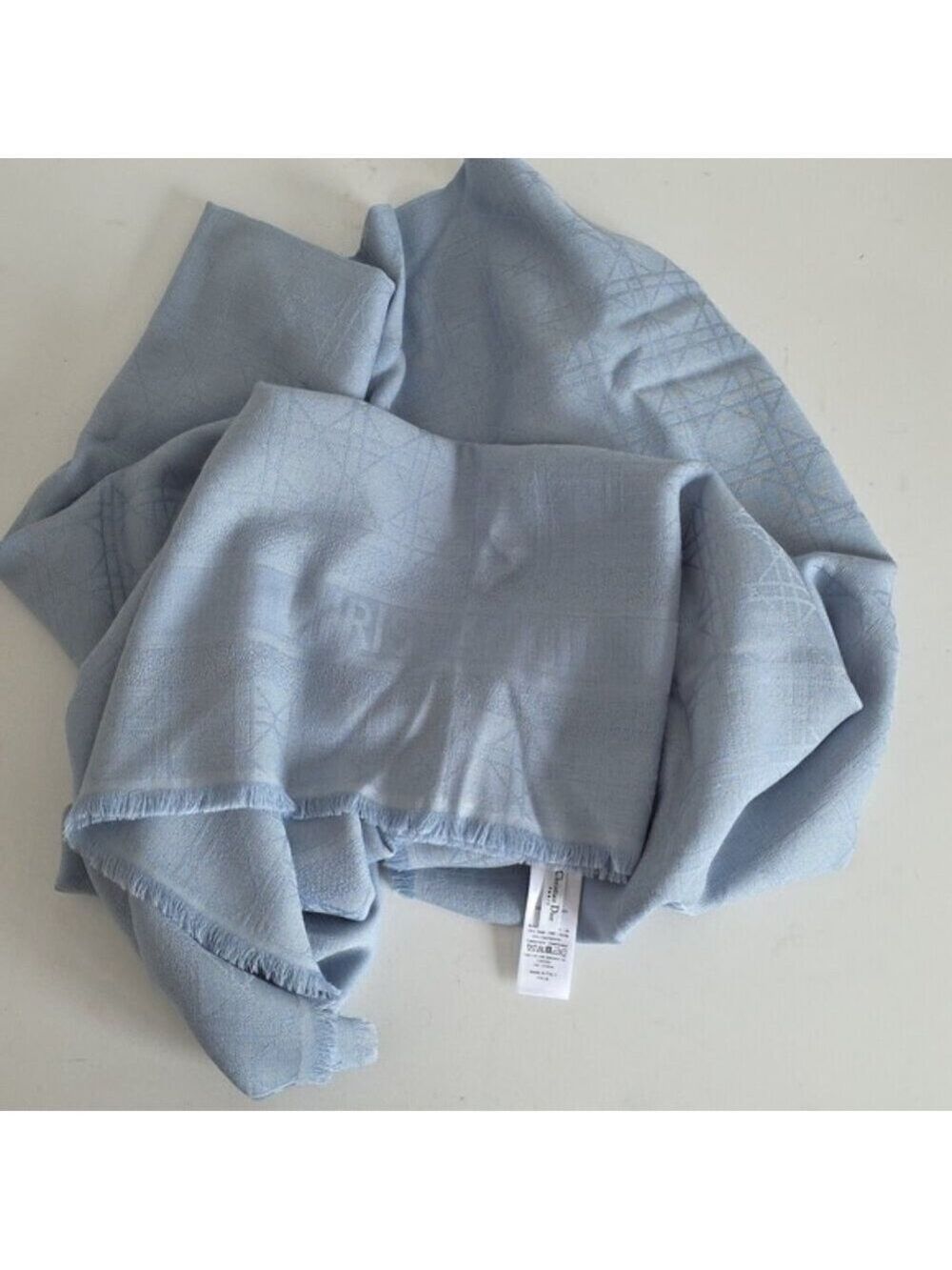 CHRISTIAN DIOR | Cannage Jacquard Large Scarf Shawl blue silk cashmere